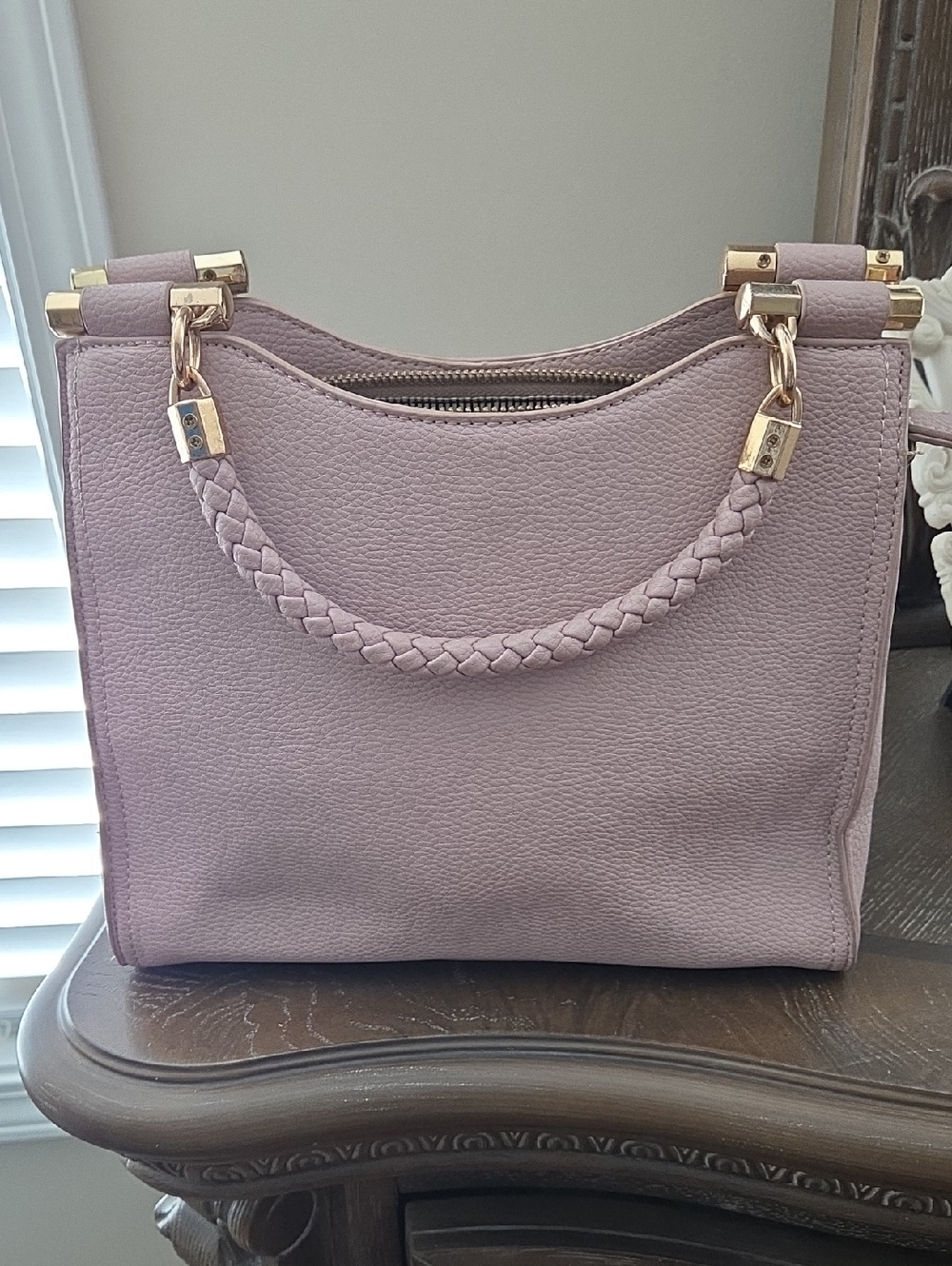 Miztique Dusty Pink Braided-Handle Satchel with Gold Hardware
